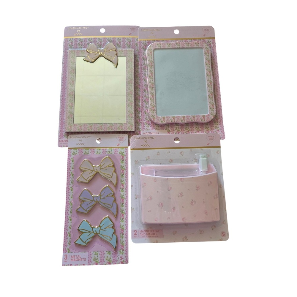 LoveShackFancy Yoobi Locker Accessory Set OS Pink NWT Floral Magnetic Mirror Cup